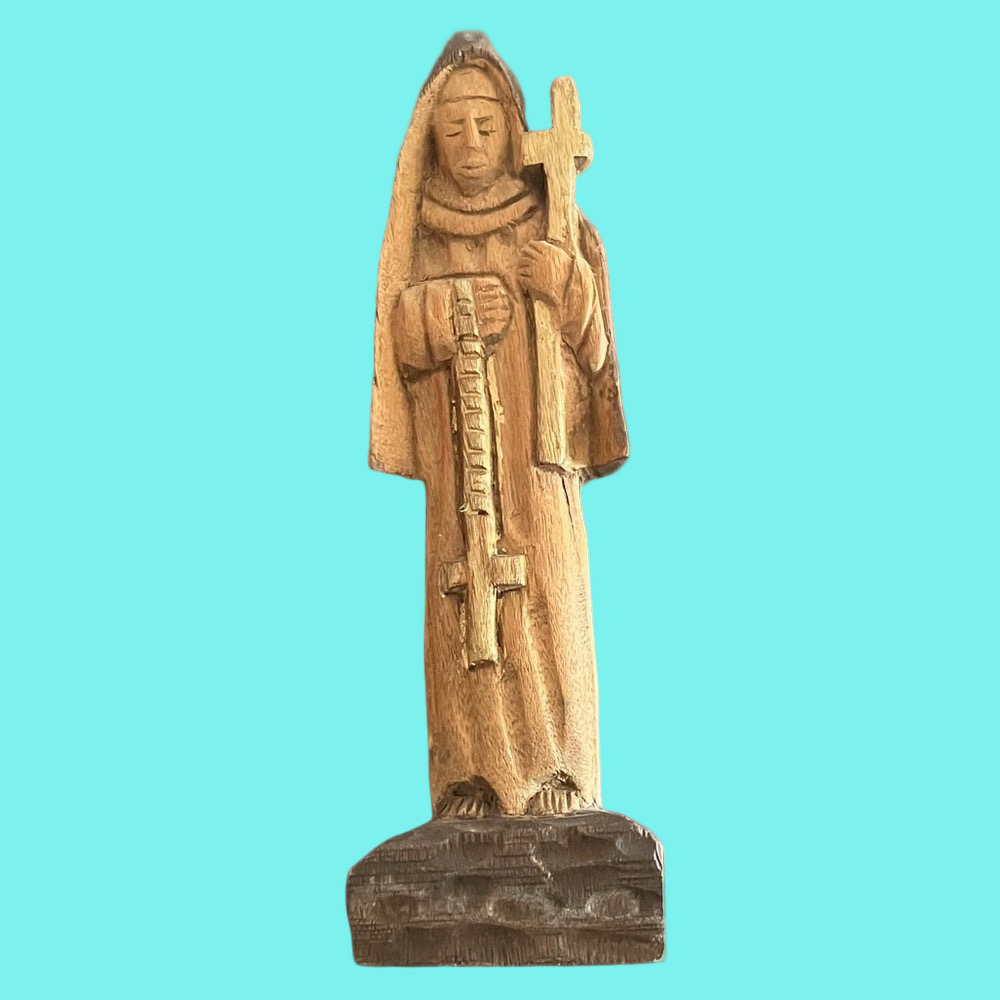 Vintage / Antique Handcarved Hardwood Ecuadorian with Golden Rosary & Cross - Picture 1 of 12